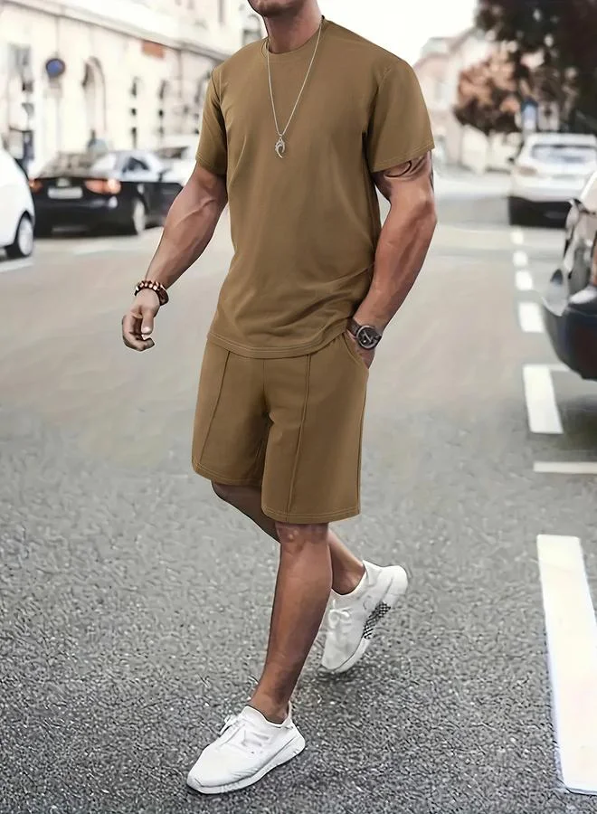 Take Two Men Solid Short Sleeve T-Shirt and Shorts Co-Ords